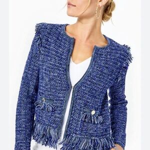 Lilly Pulitzer Blue Fringe Tweed Blazer